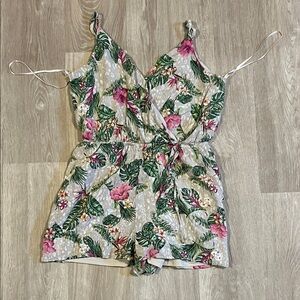 One Clothing Floral Print Women's Romper - Green and Pink
